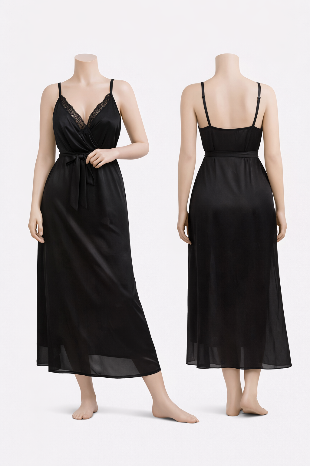 Black Satin Maxi Nighty Dress
