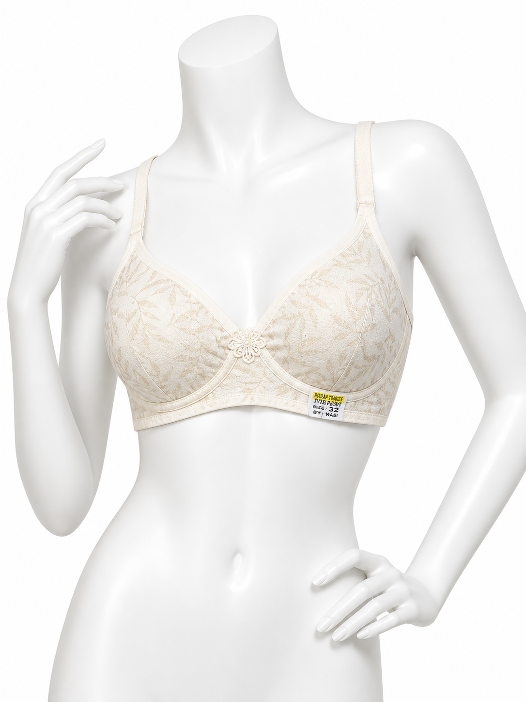Imported Printed Cotton Non-Padded Bra – Lightweight Comfort Wear (Cream Variant