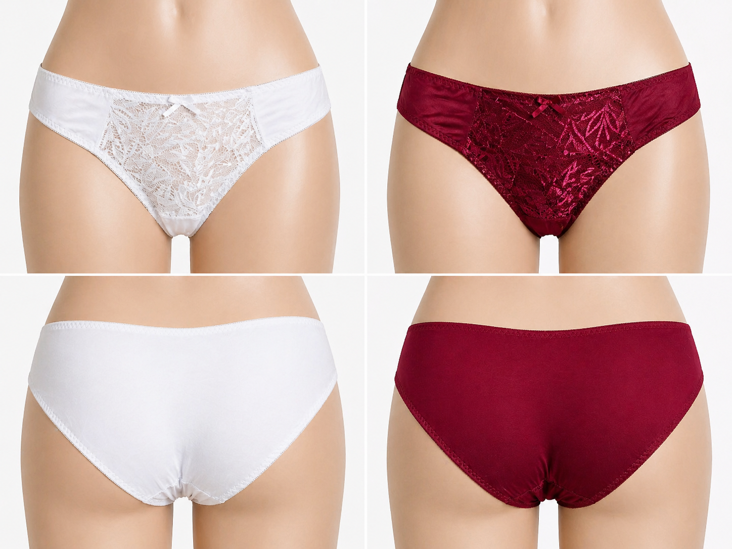 Lace & Satin Panty Set (White & Maroon)