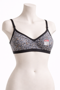 Grey Floral Contrast Trim Bra