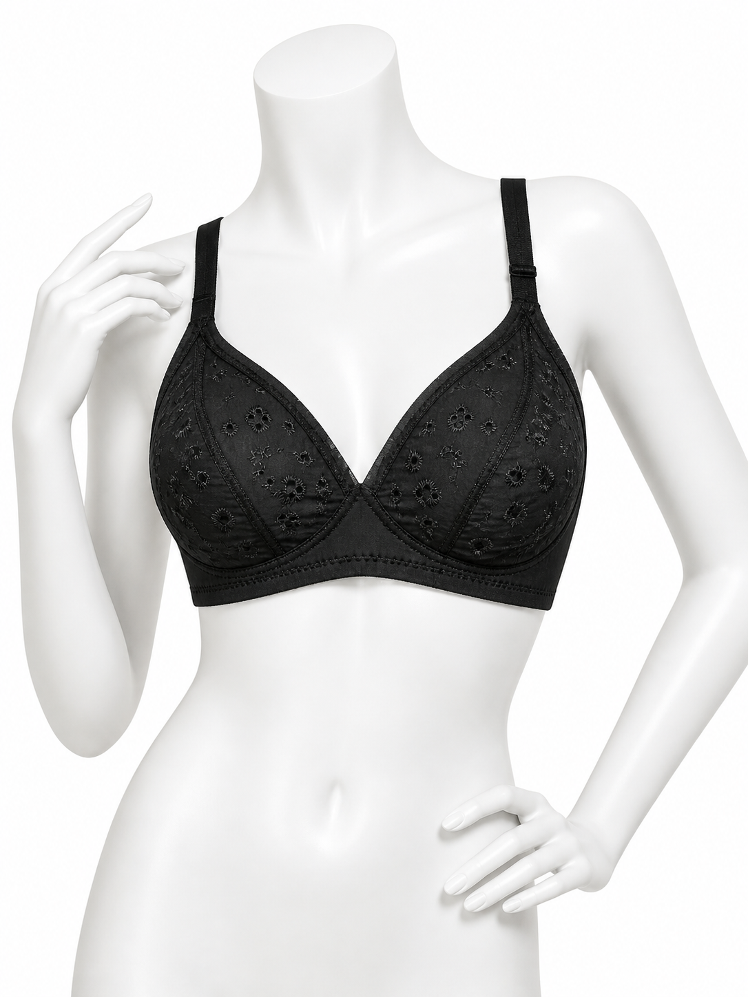 Imported Embroidered Non-Padded Bra – Soft Comfort Classic (Black Variant)