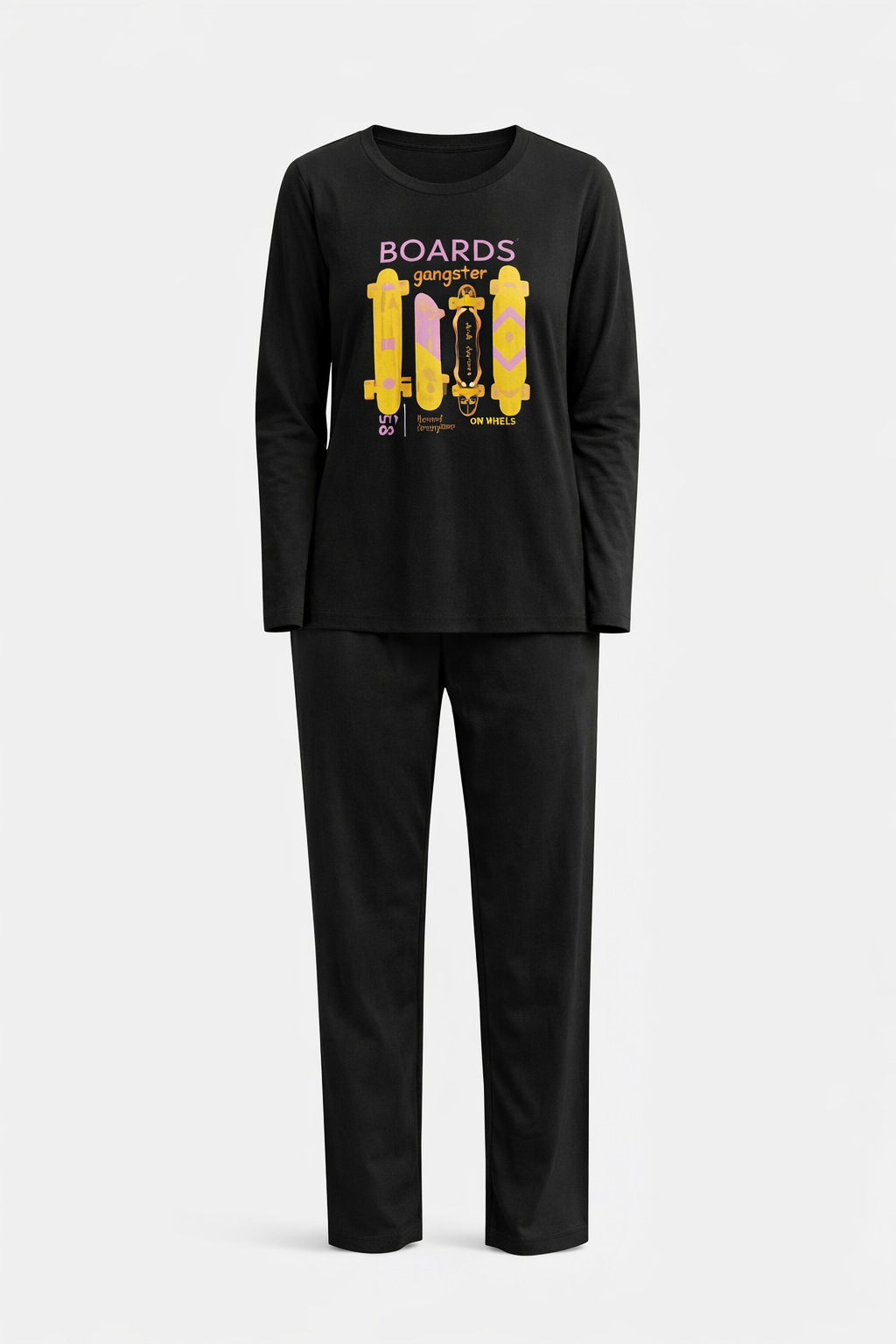 Boards Graphic Black 2-Piece Night Suit