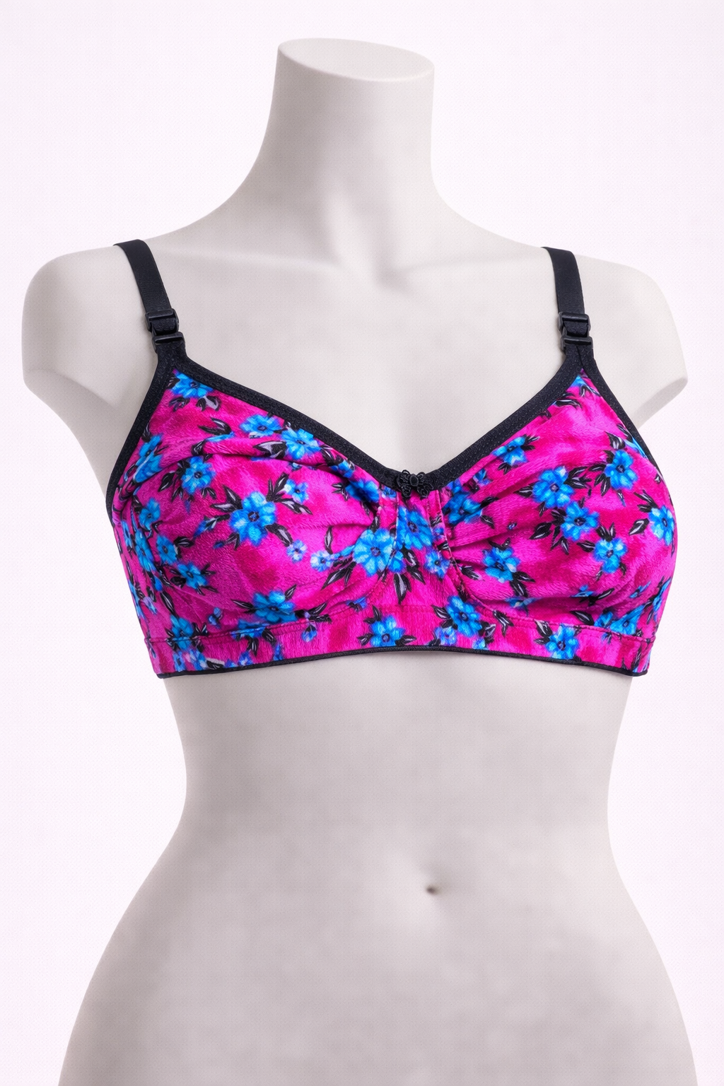 Fuchsia Floral Contrast Trim Bra