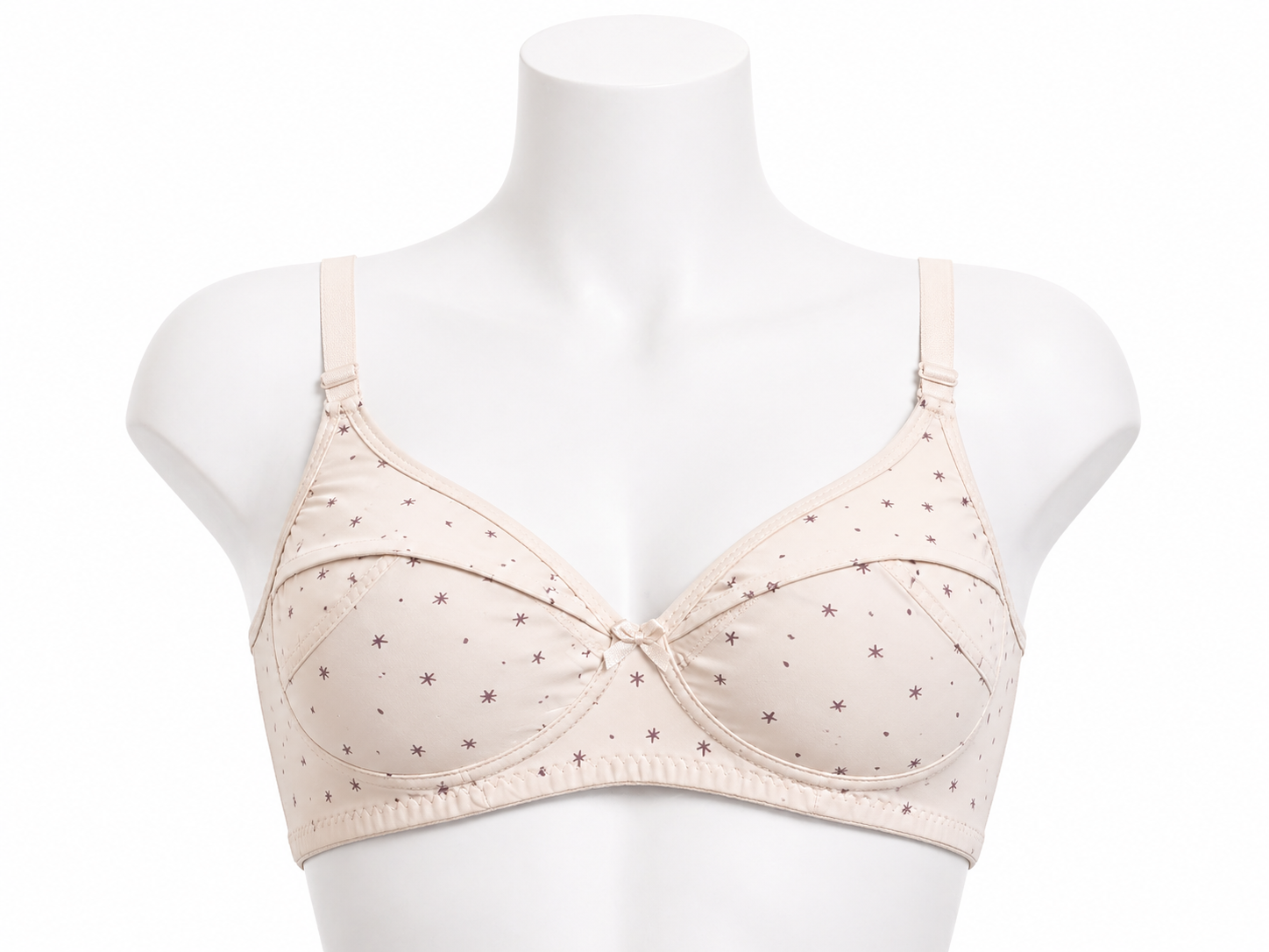 Printed Cotton Non-Padded Bra (Beige Dot Pattern)