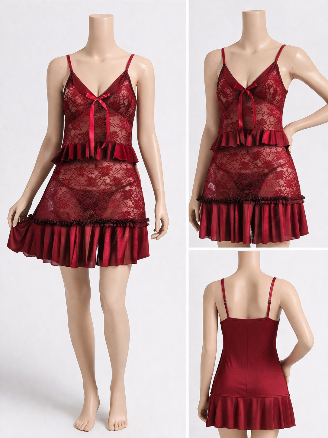 Ruby Lace Charm Babydoll Dress (1-Piece)