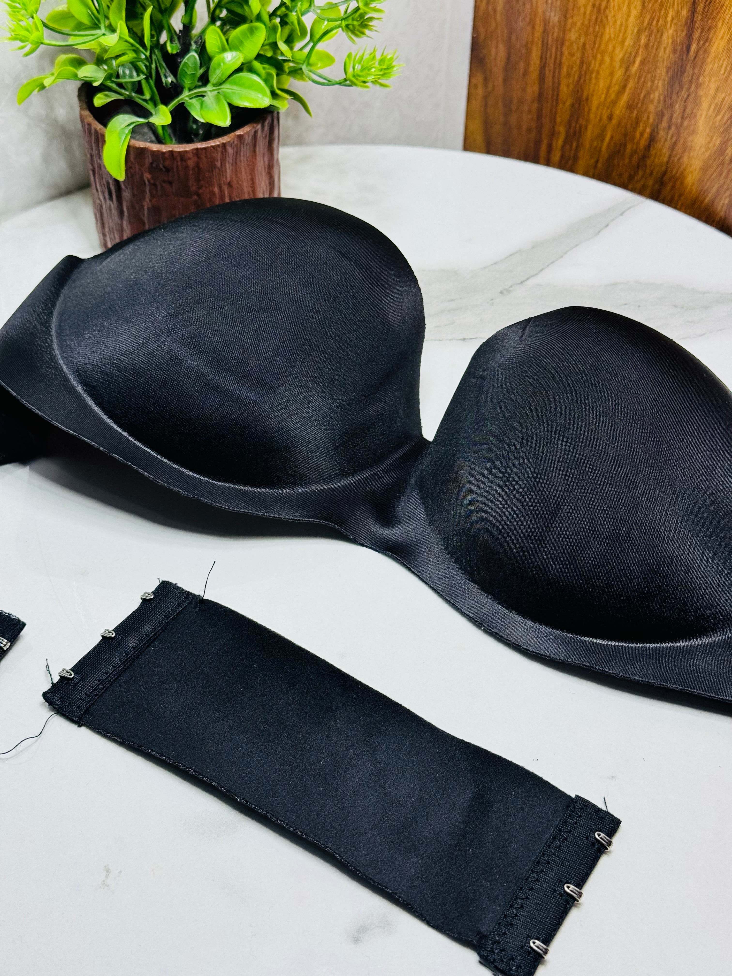 Strapless Padded Silky Bra with Extra Transparent Strap