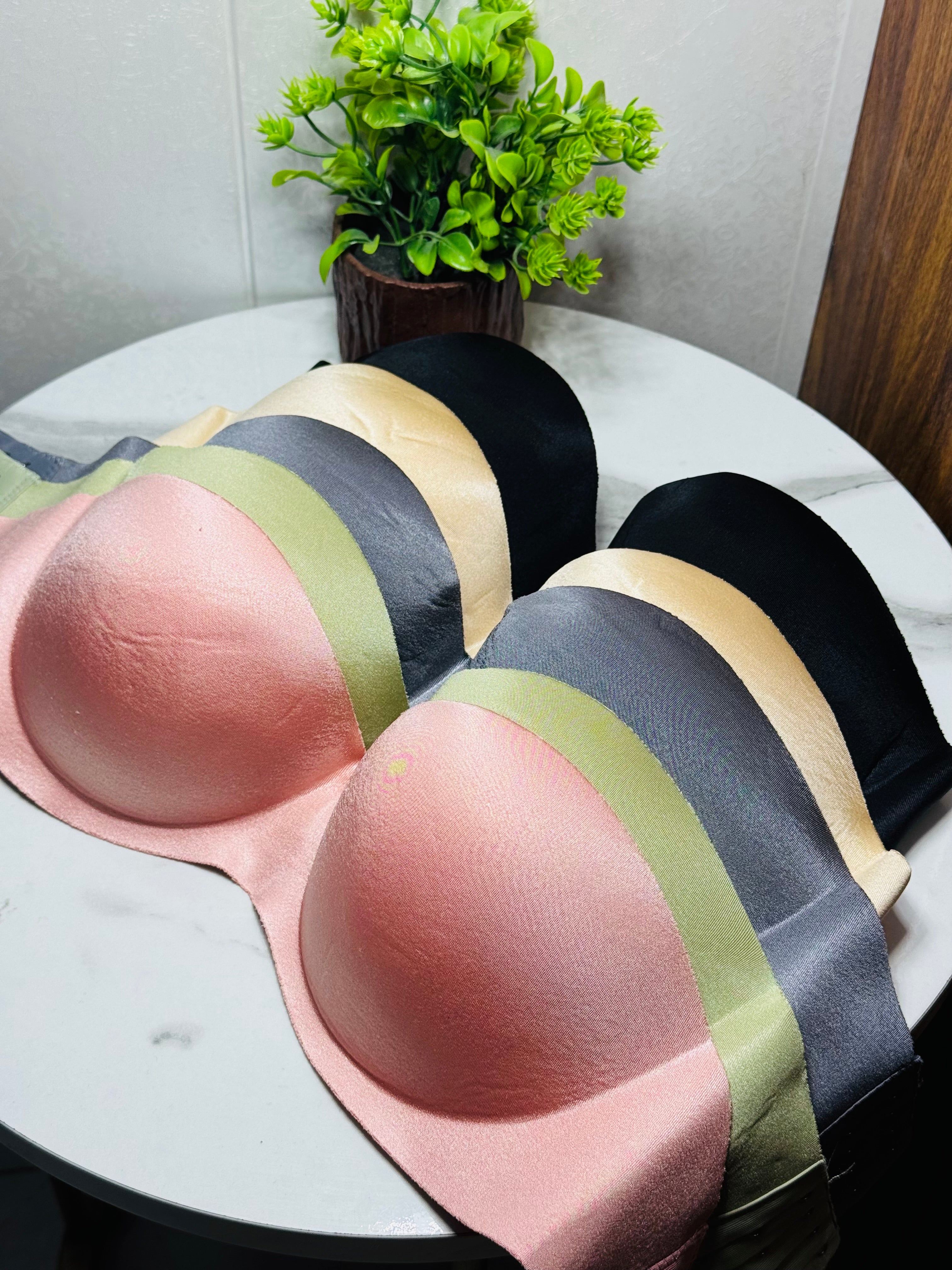 Strapless Padded Silky Bra with Extra Transparent Strap