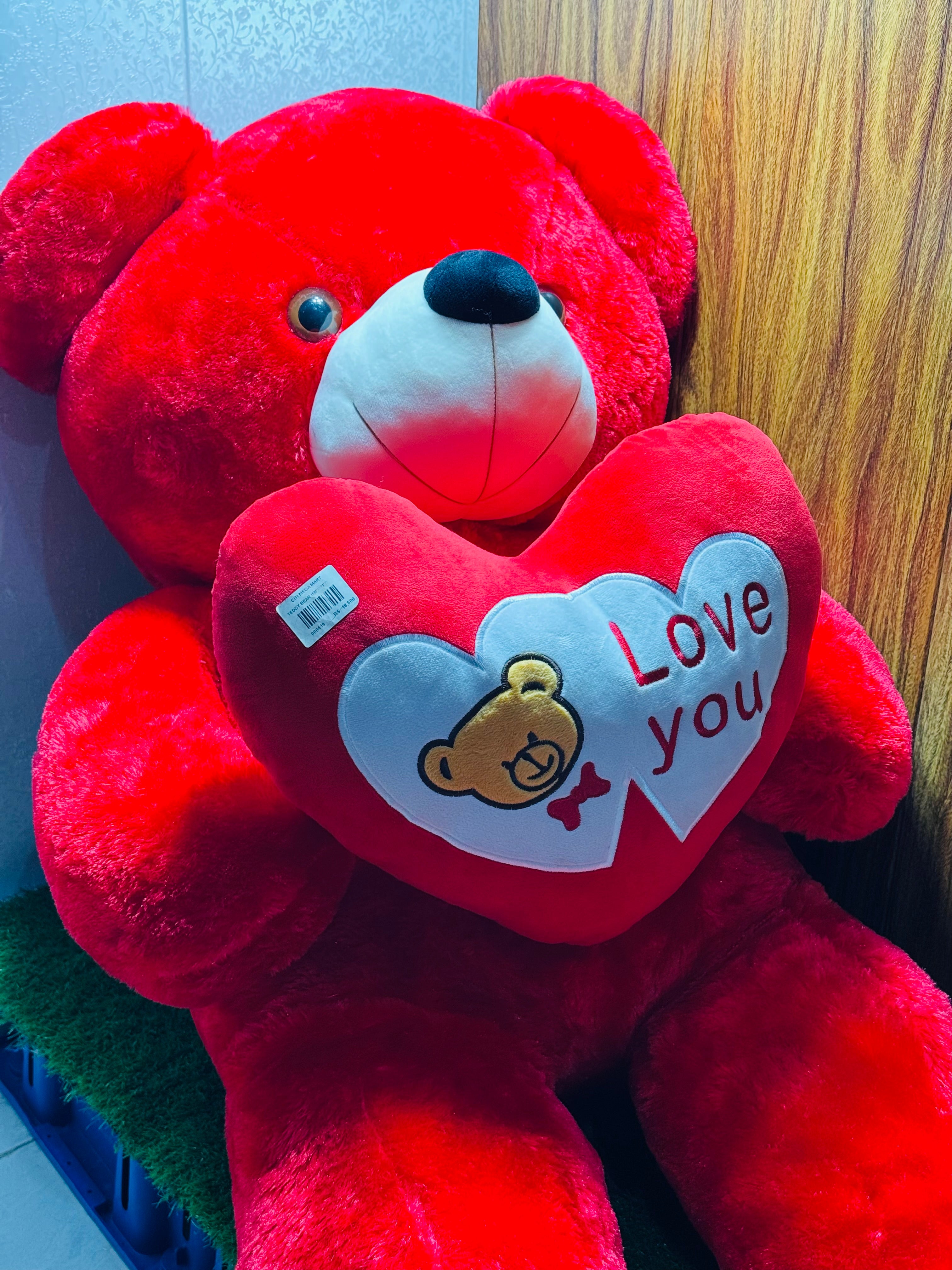 3-Feet Long Red Teddy Bear with Heart Pillow