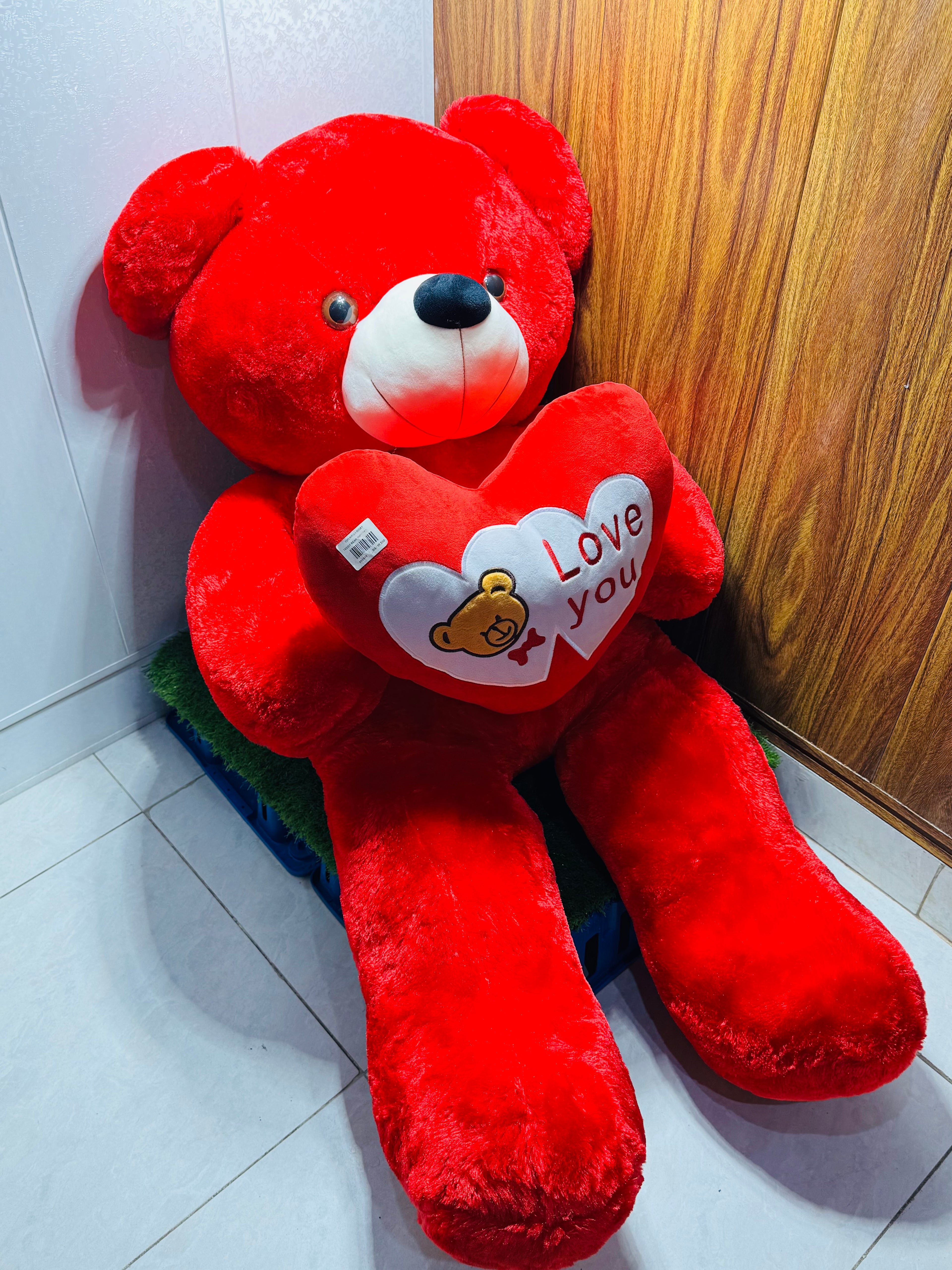 3-Feet Long Red Teddy Bear with Heart Pillow