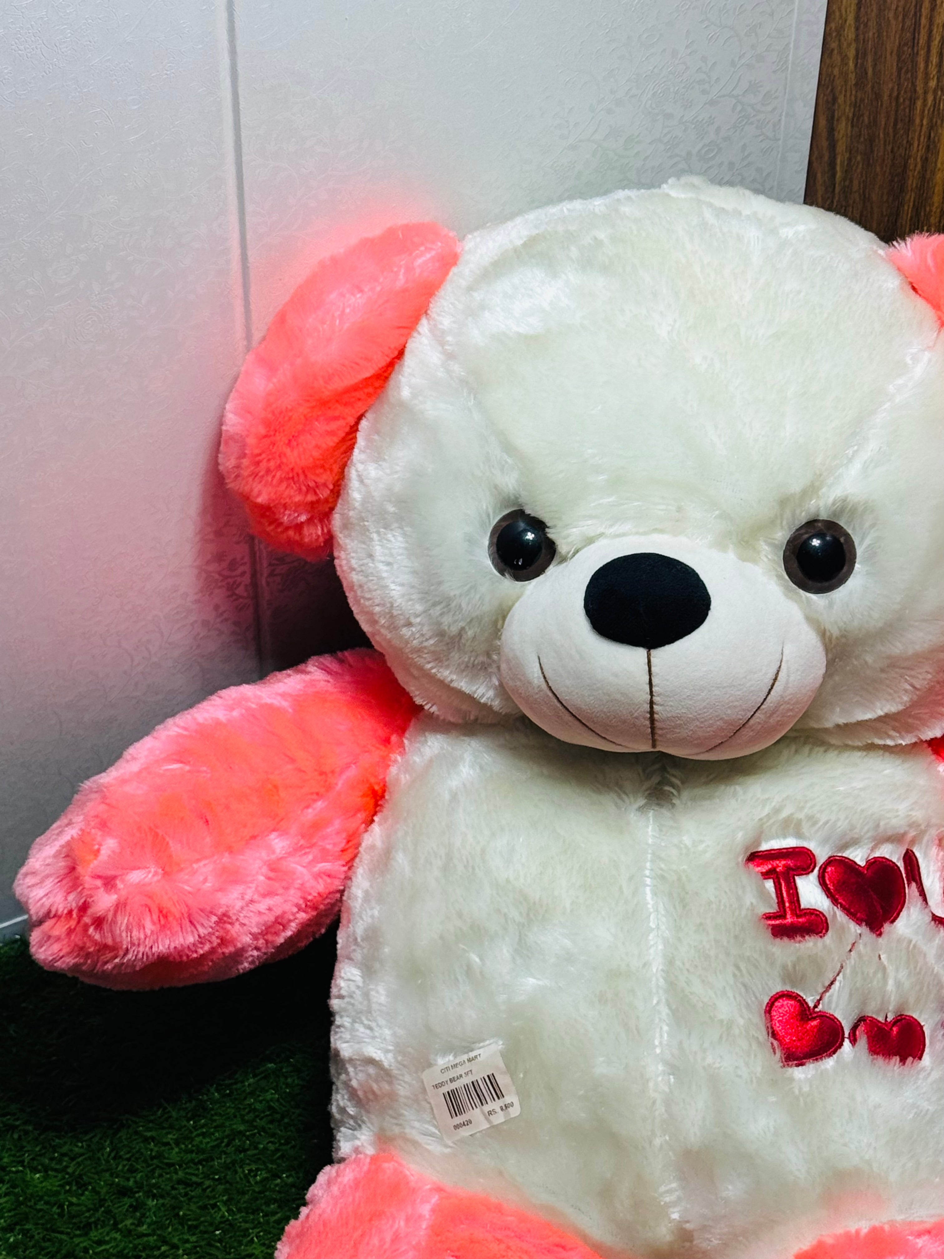 3-Feet Pink & White Fur Teddy Bear