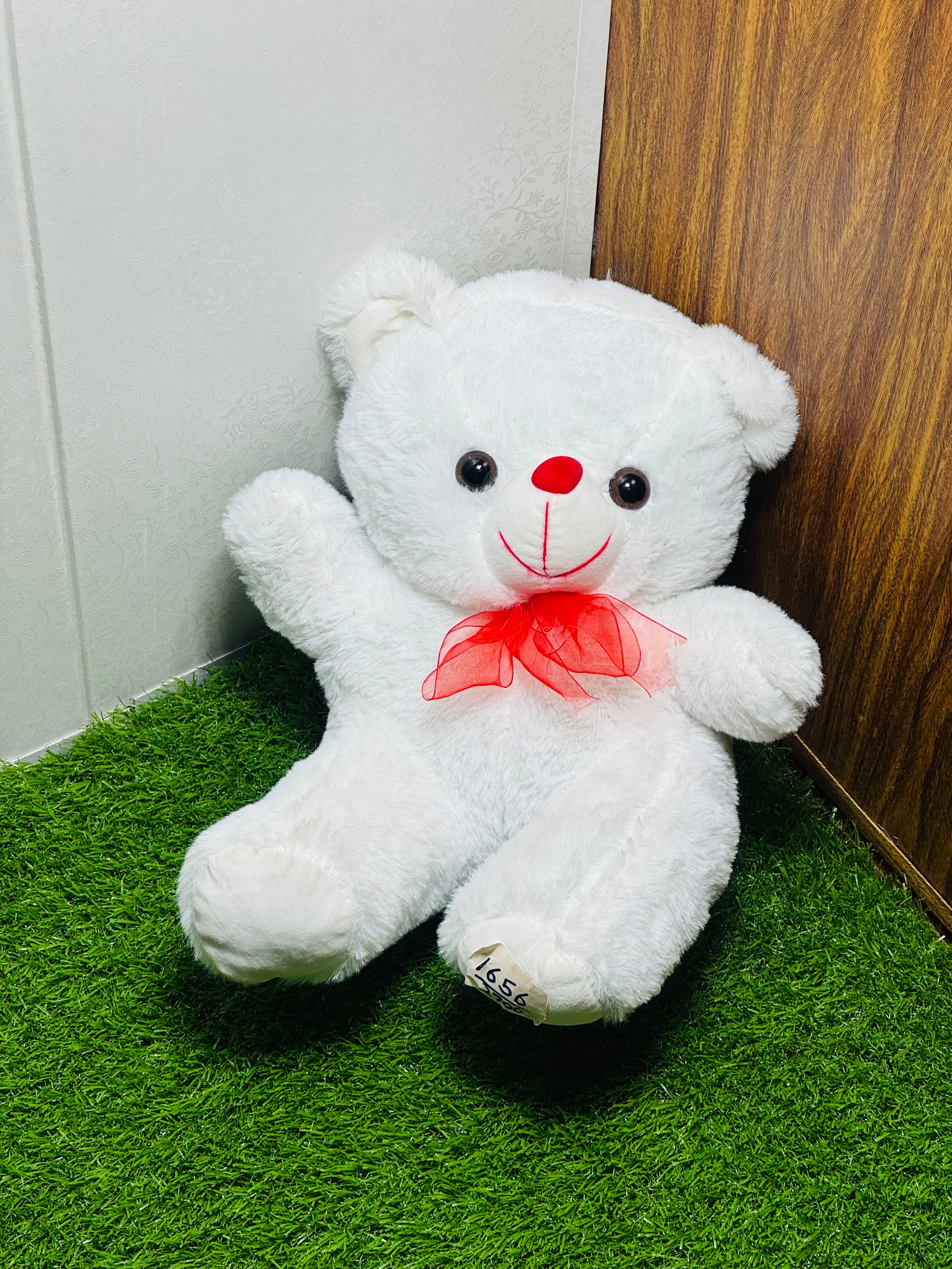 White Fur Teddy Bear with Bow