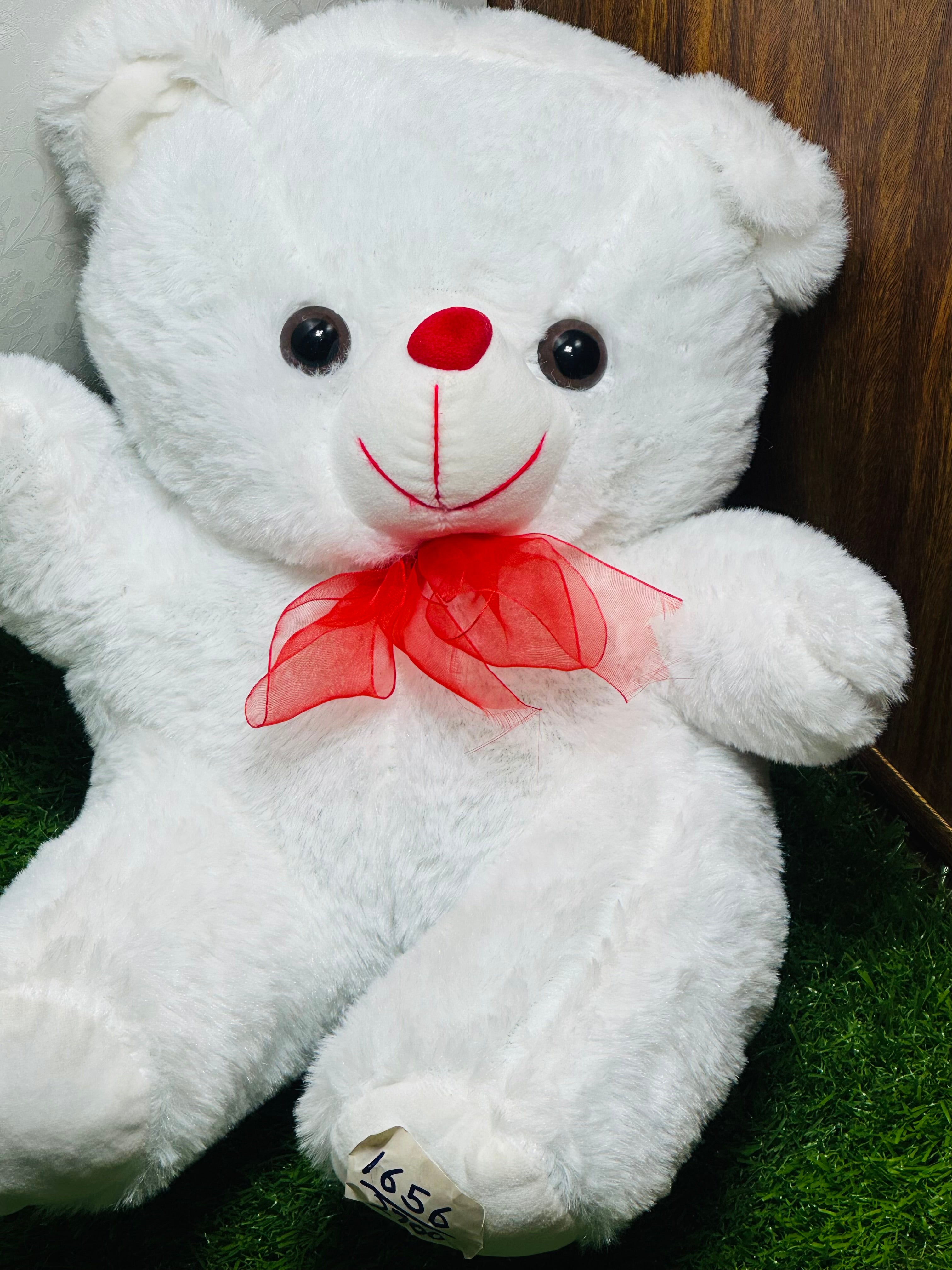 White Fur Teddy Bear with Bow