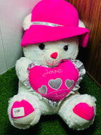 White Teddy Bear with Pink Hat