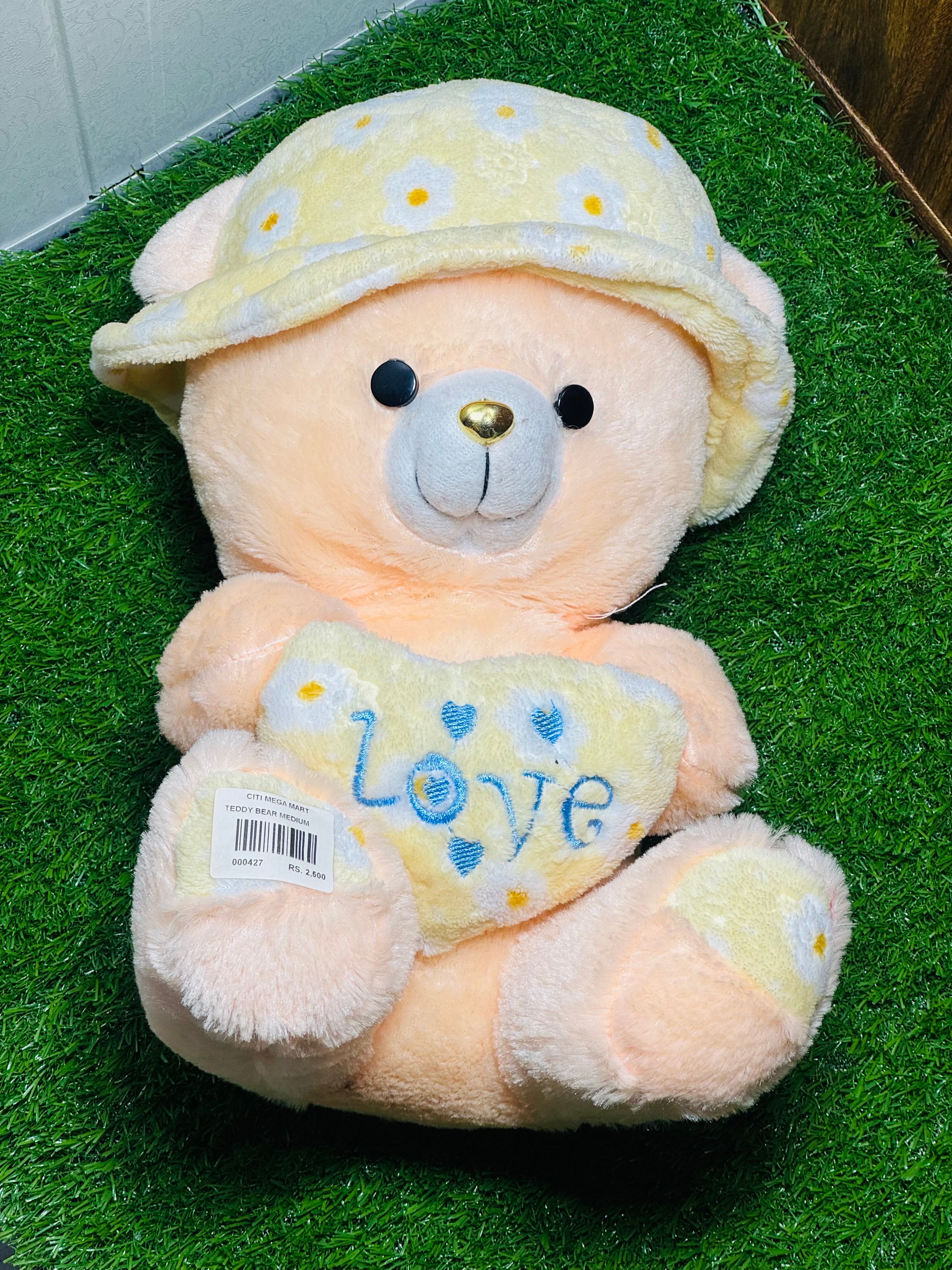 Peach Teddy Bear with Cap & Heart