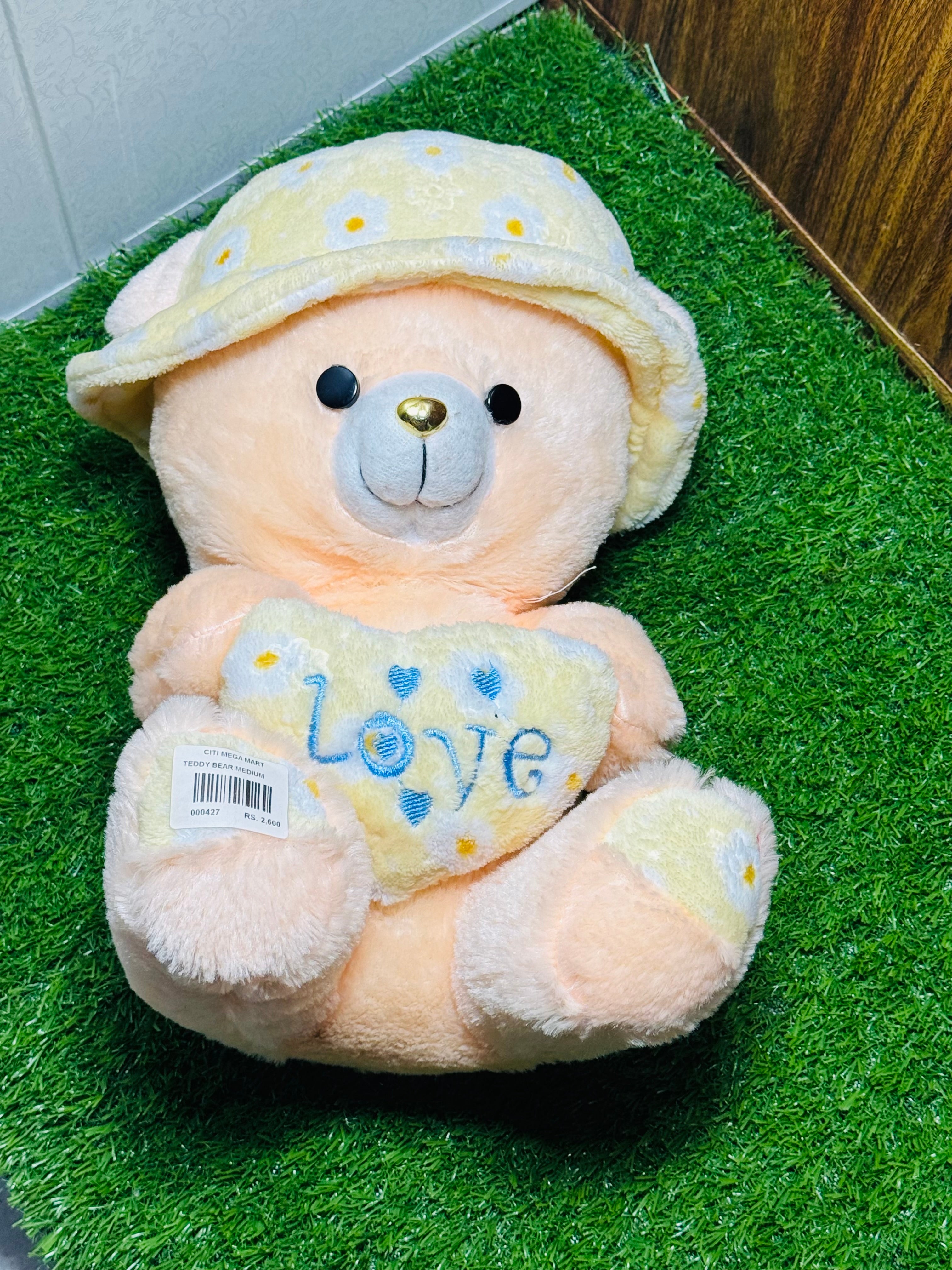 Peach Teddy Bear with Cap & Heart